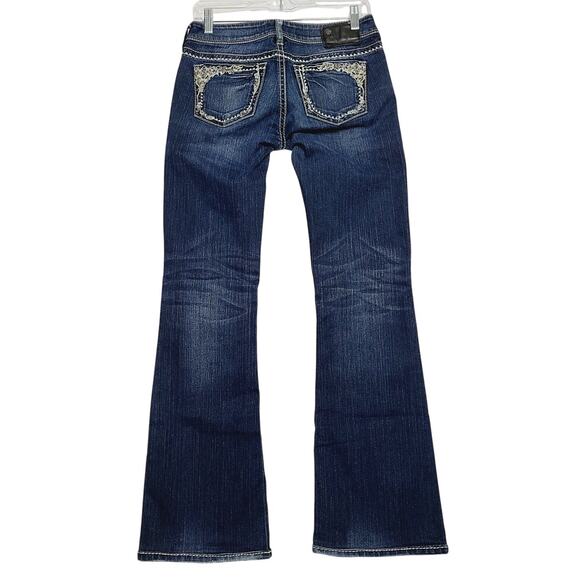 Silver Jeans Tuesday Dark Wash Embroidered Denim Low Rise Bootcut Women Size 28 - Picture 1 of 10